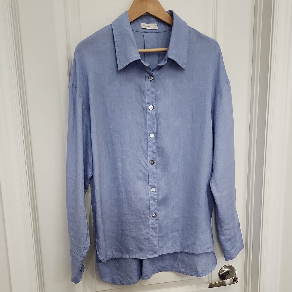 L Grae Cove Light Blue 100% Linen Button-Up Shirt